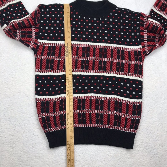 VTG AMERICAN PRIDE Sweater Men S Black Red Geometric ColorBlock 80s 90s MADE USA - Picture 14 of 16